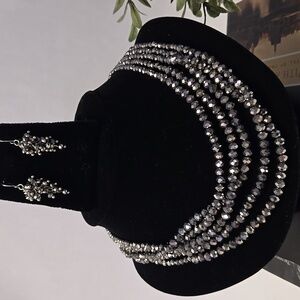 Elegant Faux Hematite Beaded Necklace and Earring Set
